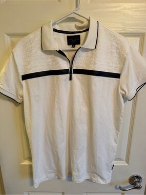 Marc Asher White Polo with Black Contrast Stripe and Zip